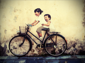 Ernest Zacharevic was commissioned in 2012 to create 6 street murals for the George Town Festival. 